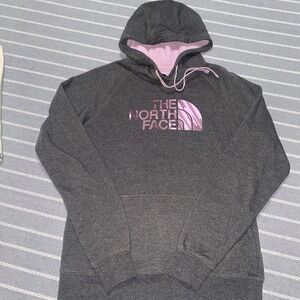 The North Face Womens Grey Hoodie Purple Logo Medium